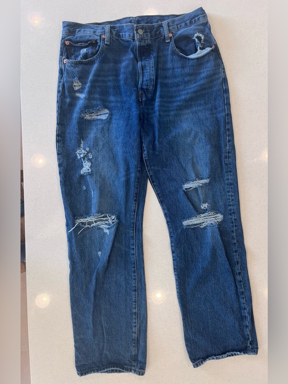 Levi's Blue Distressed Relaxed Straight Jeans